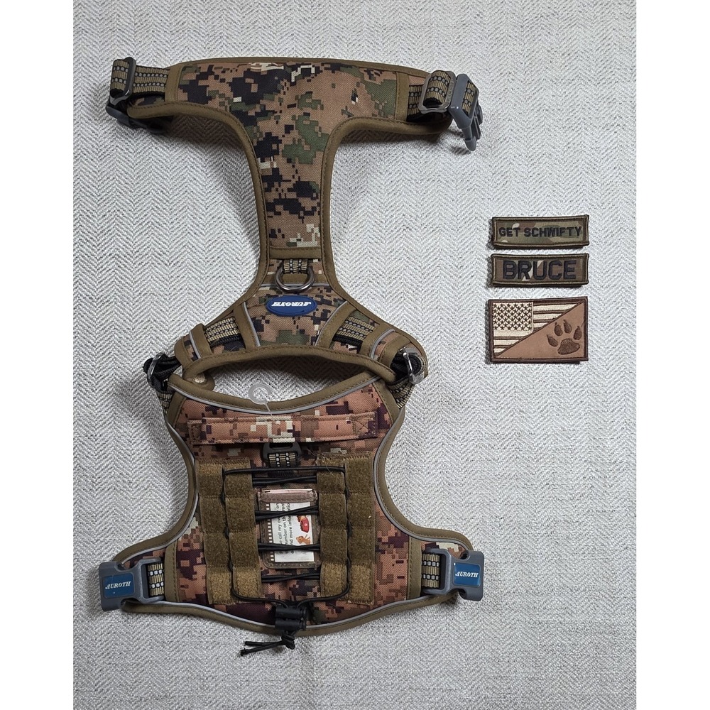 Auroth Tactical Dog Harness Digital Camo Medium With 3 Custom Patches Bruce